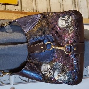 Coach Hampton Purse Hobo Remastered Glitter Skull Signature Series Brown Purple